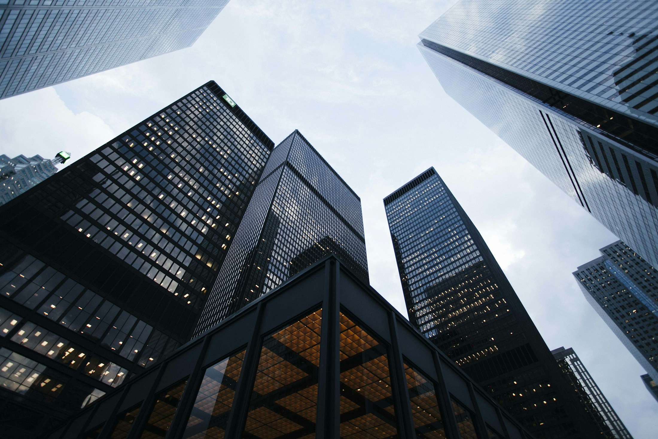 Modern high-rise architecture viewed from a disciplined urban grid