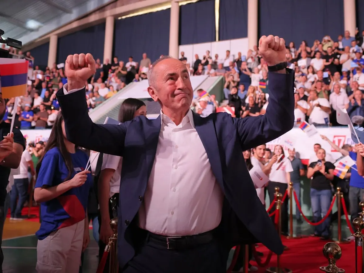 Robert Kocharyan during a rally ahead of the June 7 parliamentary election.